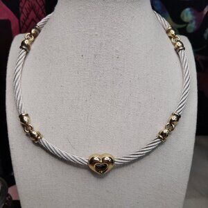 Philippe Charriol Cable Necklace Gold Heart Pendant Two Tone 16” Signed